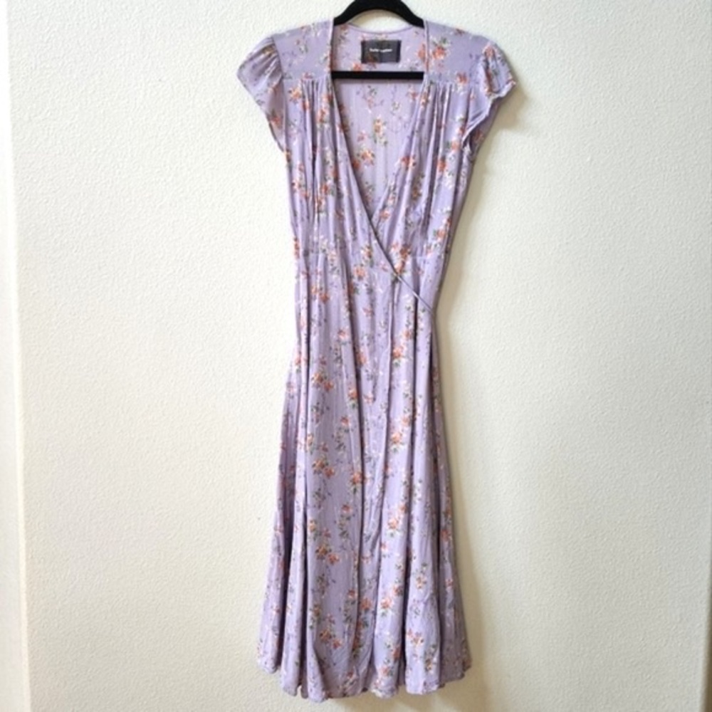 Reformation Carina Wrap Dress in Lilac with Coral Floral Print